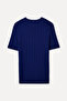 Women's Blue Crew Neck Oversize Short Sleeve Knitwear Sweater - 5