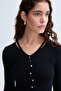 Women's Black Button Detailed V-Neck Knitwear Cardigan - 4