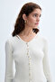 Women's Ecru Button Detailed V-Neck Knitwear Cardigan - 5