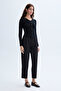 Women's Black Button Detailed V-Neck Knitwear Cardigan - 5