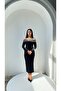 Madonna Collar Sequined Velvet Dress with Slits - 3