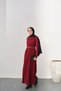 Women's Gold Belted Pleated Detail Dress Burgundy - 5