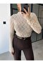 Stand-Up Collar Beige Lace Blouse - 3