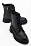 Black Faux Leather Women's Daily Combat Boots with Laces, Zipper, Water-Resistant - 7