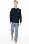 Men's Pajama Set, Bottom Striped, Top Solid Color - 2