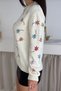 White Color Flower Embroidery Embroidered Standard Size Knitwear Sweater - 4