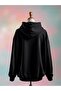 Printed Cotton 3 Thread Oversize Black Sweatshirt - 2