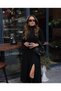 Women's Long Sleeve Slit Detail Turtleneck Crepe Dress - 4