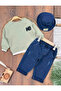 Stretch Fabric Jeans Reversible Hat Embroidered Sweatshirt 3-Piece Baby/Boys Set