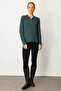 Women's Polo Neck Collar and Buttoned Sleeves Blouse Green - 4