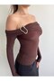 Asymmetrical White Long Sleeve Madonna Blouse Crop with Top Buckle Detail - 2