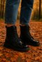 Mylriara Women's Lace-Up Zip Casual Combat Boots 001207 Patent Leather - 6