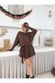 Women's Coffee-Colored Belted Shorts Dress with Finger-Loop Detail - 2