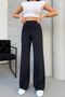 Women's Navy Blue Modal Fabric Loose Leg High Waist Beltless Trousers - 4