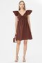 Women's Coffee V-Neck Ruffled Sleeves and Skirt Tie-Up Chest Dress Arm-25Y001083 - 4