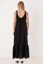 Women's Black Gathered Waist Wide Strap Skirt Ruffled Long Dress Arm-25Y001104 - 4