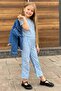 Girl's Blue Jumpsuit with Lace Embroidery on Top and Transparent Tulle Lining Inside - 2