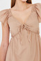 Women's Beige V-Neck Dress with Ruffled Sleeves and Ruffled Hem, Tie-Up Chest Dress Arm-25Y001083 - 6