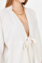 Women's Light Beige Self-Striped Front Tie Kimono Shirt Arm-24Y001101 - 6