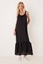 Women's Black Gathered Waist Wide Strap Skirt Ruffled Long Dress Arm-25Y001104 - 2