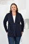 Waist-Tied Knitted Plus Size Cardigan Navy Blue