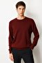 Men's Crew Neck Steel Knit Wool Sweater Burgundy - 2