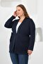 Waist-Tied Knitted Plus Size Cardigan Navy Blue - 3