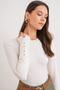 6736 Women's Crew Neck Sleeve Drop Knit Sweater Natural - 3
