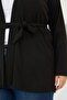 Waist-Tied Knitted Plus Size Cardigan Black - 3
