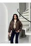 Brown Faux Leather Collar Bomber Jacket - 3