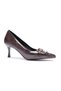 Women's Leather Crocodile Pointed Toe Heeled Shoes 6.5 cm Gold Buckle Brown Soraya - 2