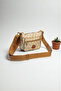 9309 Beige Patterned Two-Compartment Zippered Women's Shoulder Bag - 3