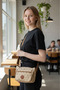 9309 Beige Patterned Two-Compartment Zippered Women's Shoulder Bag - 2