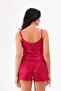 Burgundy Silk Satin Shorts Chest Feather Short Nightgown Set - 3