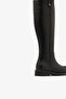 Black Genuine Leather Flat Heel Side Zipper Long Women's Boots - 5