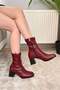 Women's Burgundy Boots 7 cm Thick Heeled Stretch Boots - 3