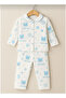Cute Teddy Bear and Star Printed Double Pajama Set - 2