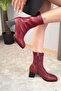 Women's Burgundy Boots 7 cm Thick Heeled Stretch Boots