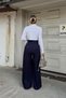 Navy Blue 3 Pleated High Waist Pocketed Wide Leg Women's Palazzo Pants - 5