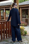 Women's Navy Blue Shawl Collar Tunic Pants Set - 6