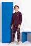Men's Burgundy Plaid and Square Pattern Long Sleeve Father-Son Fleece Fabric Winter Warm Pajama Set - 5