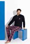 Men's Black Plaid and Square Pattern Long Sleeve Father-Son Fleece Fabric Winter Warm Pajama Set - 4