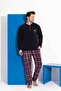Men's Black Plaid and Square Pattern Long Sleeve Father-Son Fleece Fabric Winter Warm Pajama Set - 2