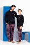 Men's Black Plaid and Square Pattern Long Sleeve Father-Son Fleece Fabric Winter Warm Pajama Set