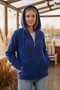 Women's Cobalt Blue Dark Blue Plush Soft Zippered Hooded Welsoft Vest with Pockets 22Kckteres - 3