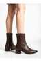 Women's Coffee-Colored Mid-Cut Stitched Boots with Zipper and Short Heels