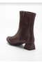 Women's Coffee-Colored Mid-Cut Stitched Boots with Zipper and Short Heels - 3