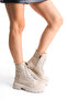 Women's Beige Matte Lace-Up and Zippered Boots - 5