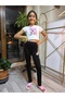 Girl's Leggings Winter Ribbed Cotton Elastic Waist Embroidered Tulip Black - 7