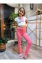 Girl's Leggings Winter Ribbed Cotton Elastic Waist Embroidered Tulip Pink - 3